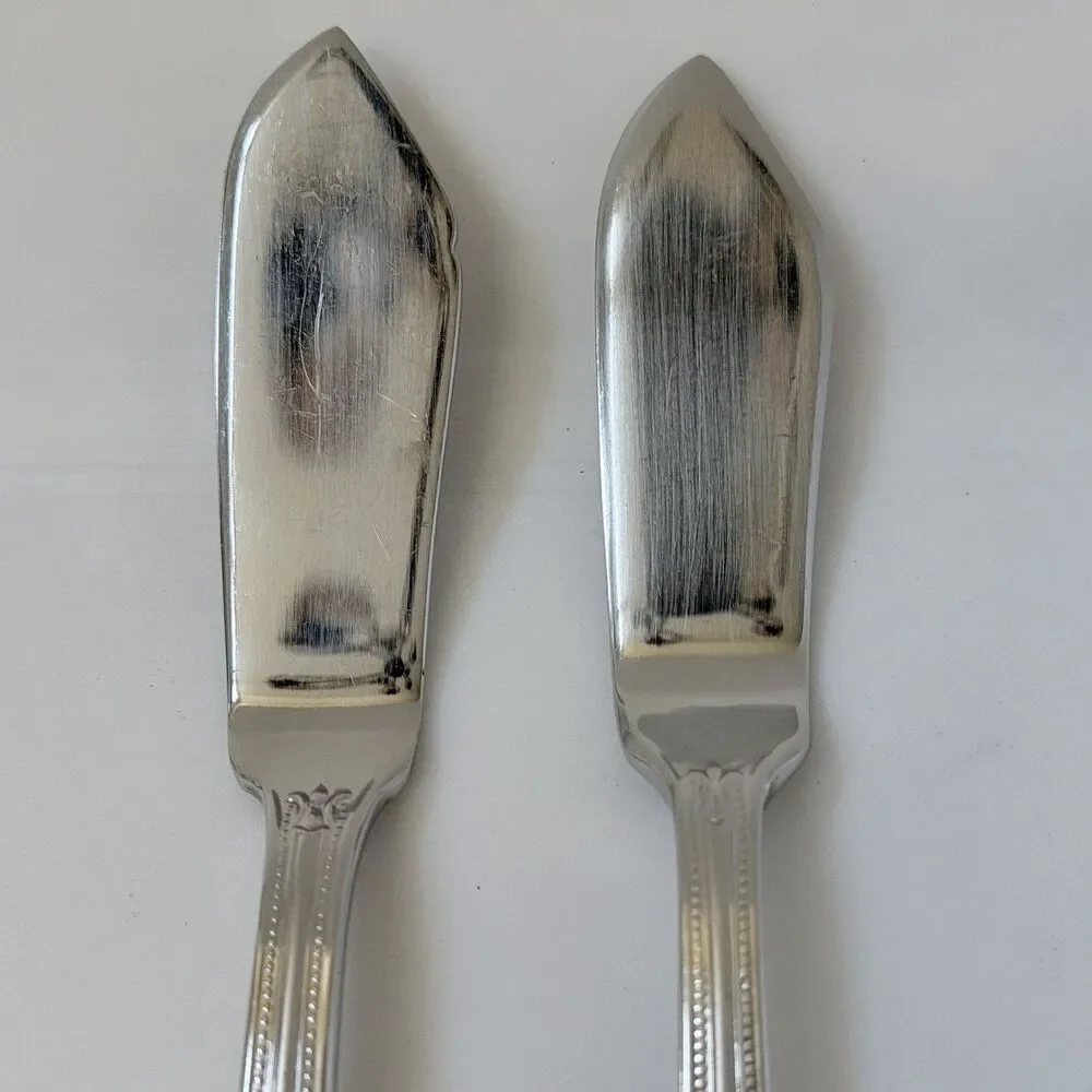 2pc Hampton Lauren Stainless Frosted Flat Handle Master Butter Knives 7” Korea